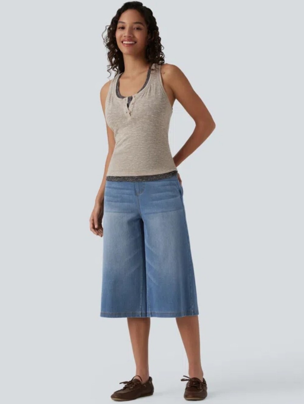 Halara Flex™ Denim*Halara Flex™ High Waist Tummy Control Casual Capri Baggy- M/L